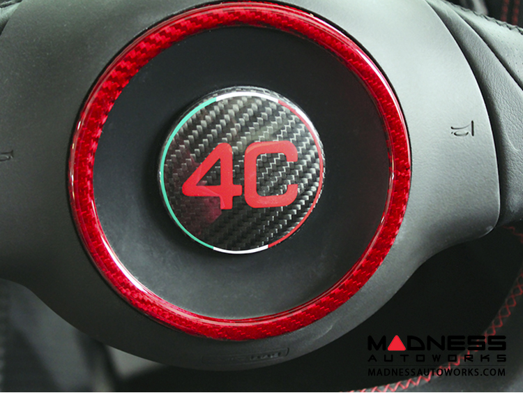 Alfa Romeo 4C Steering Wheel Trim - Carbon Fiber - Badge Cover - 4C Logo w/ Italian Theme
